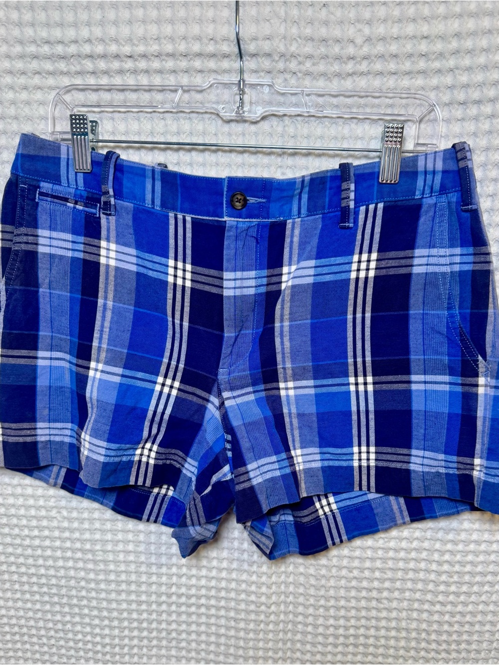 Polo Ralph Lauren Plaid Chino Shorts, Size 8. Cotten & Linen Blend, Blue Tartan